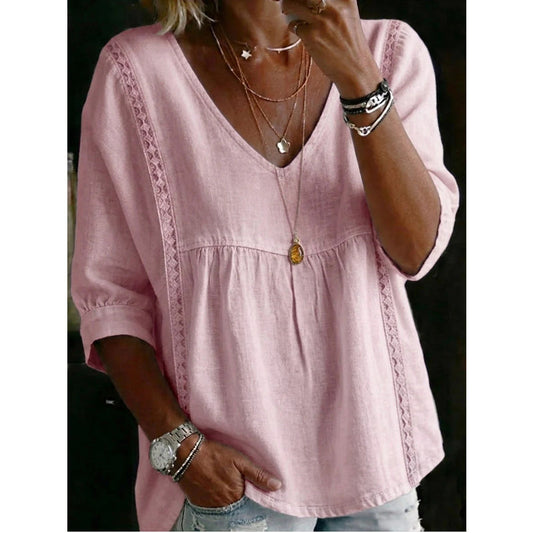 Sierra | Blusa Informal con Cuello en V y Encaje