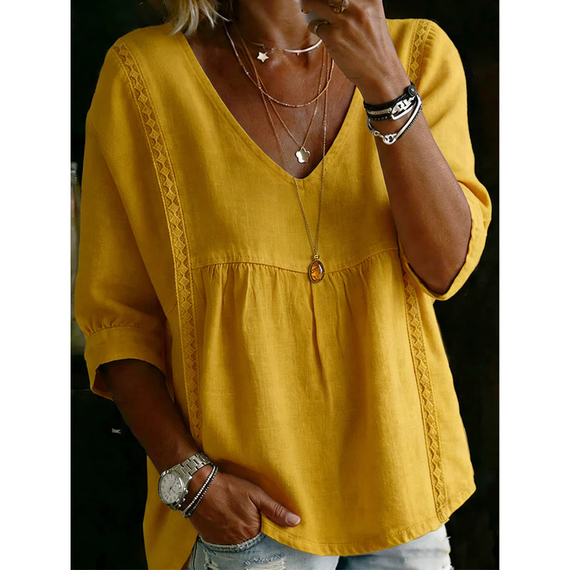 Sierra | Blusa Informal con Cuello en V y Encaje