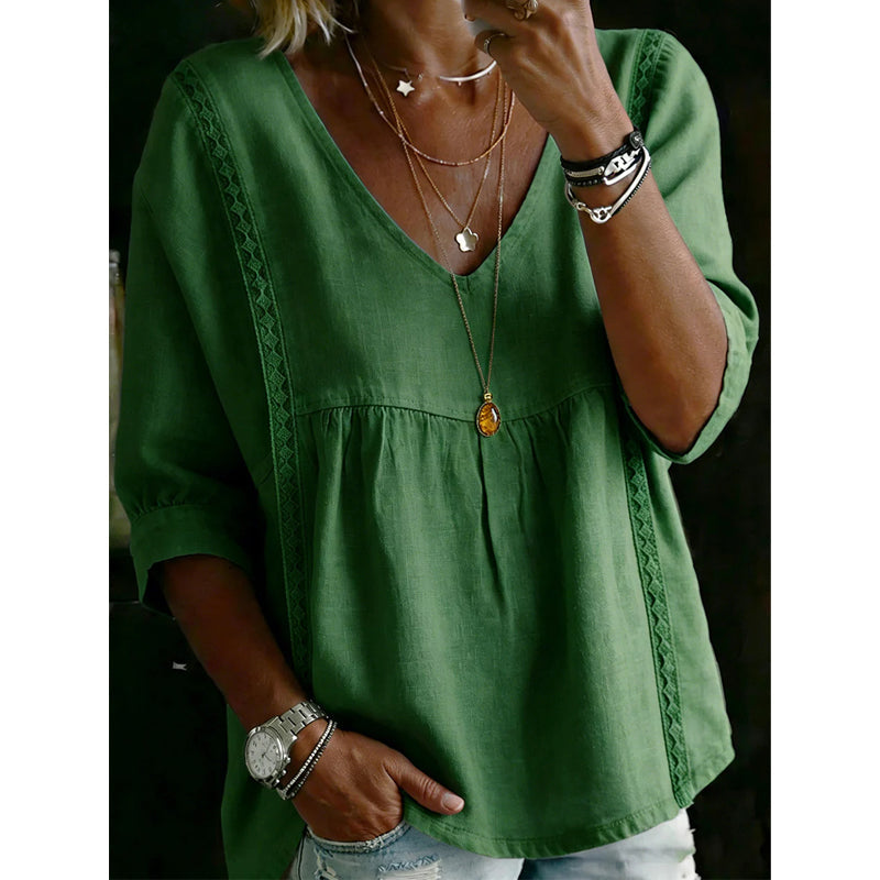 Sierra | Blusa Informal con Cuello en V y Encaje