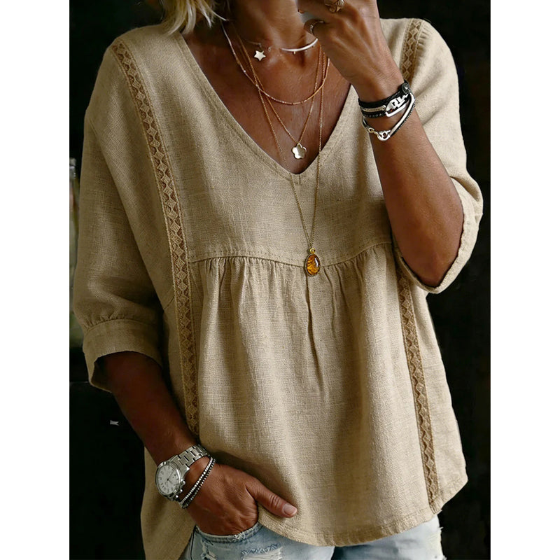 Sierra | Blusa Informal con Cuello en V y Encaje