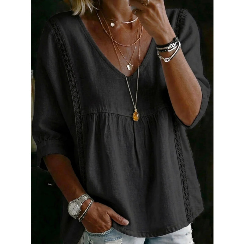 Sierra | Blusa Informal con Cuello en V y Encaje