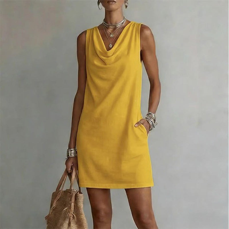 Alba | Vestido con Cuello Barco, Sin Mangas, Bolsillos Laterales, Versátil