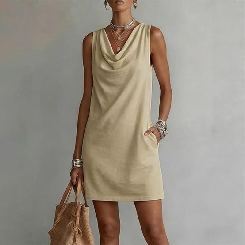 Alba | Vestido con Cuello Barco, Sin Mangas, Bolsillos Laterales, Versátil