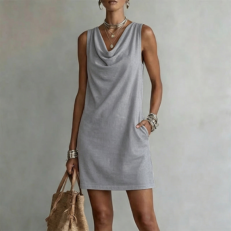 Alba | Vestido con Cuello Barco, Sin Mangas, Bolsillos Laterales, Versátil