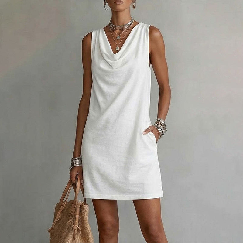 Alba | Vestido con Cuello Barco, Sin Mangas, Bolsillos Laterales, Versátil